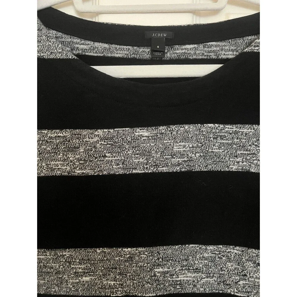 J.CREW Striped Knit Shift Dress S Black Gray Preppy Academia 100% Cotton EUC